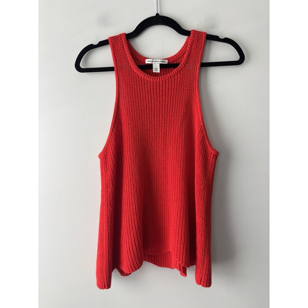 Cotton by Autumn Cashmere Red Sleeveless Sweater‎ Scalloped Hem Size Small